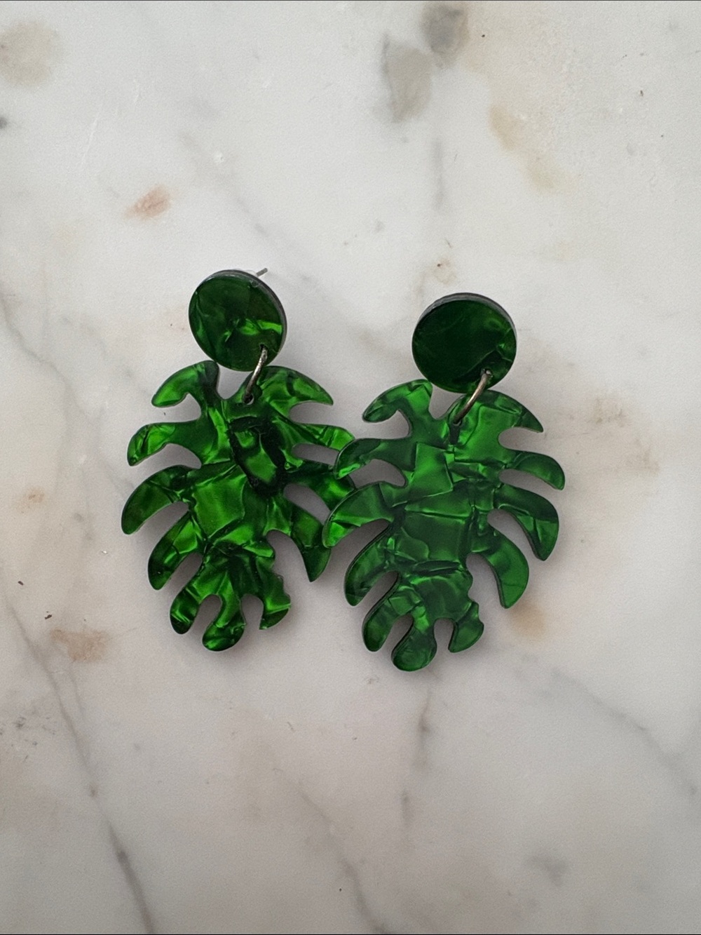 Green Monstera Leaf Acrylic Drop Earrings